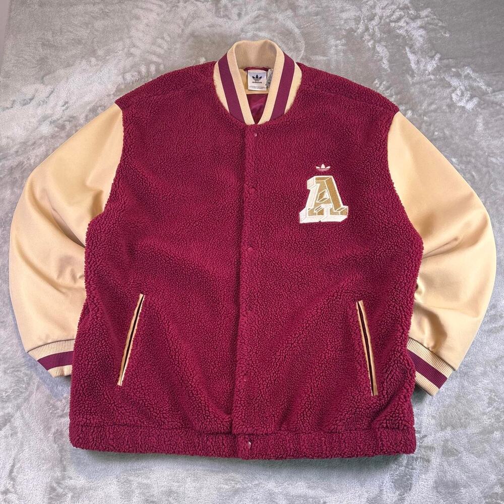Adidas Cleveland Cavaliers Varsity Jacket Men’s 2XL Burgundy Beige Sherpa Wool